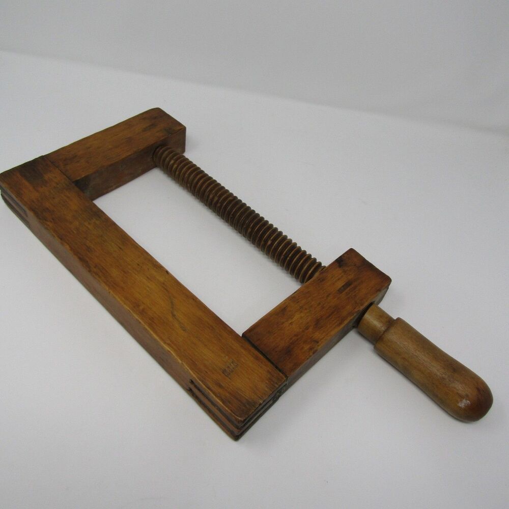 Vintage Large Wooden Bar Clamp Woodworking Hand Screw Press Vise Tool Antique